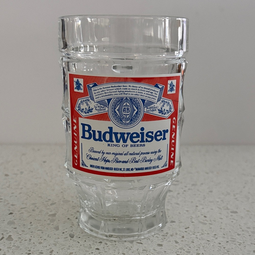 Vintage Budweiser 0.5 Litre Glass Beer Stein Mug